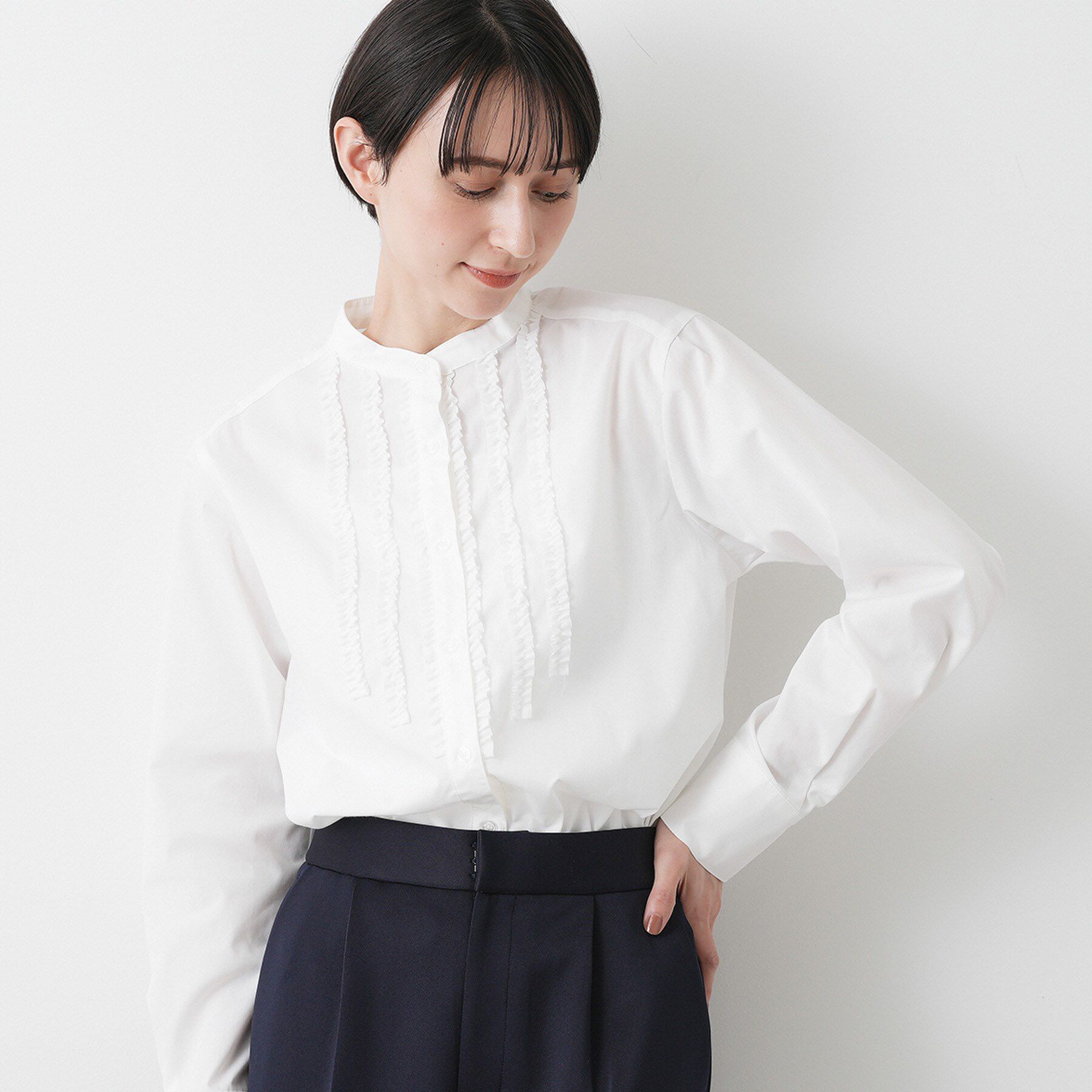Dessin「【入卒/セレモニー/洗える】フロントフリルネックブラウス」|シャツ・ブラウス|