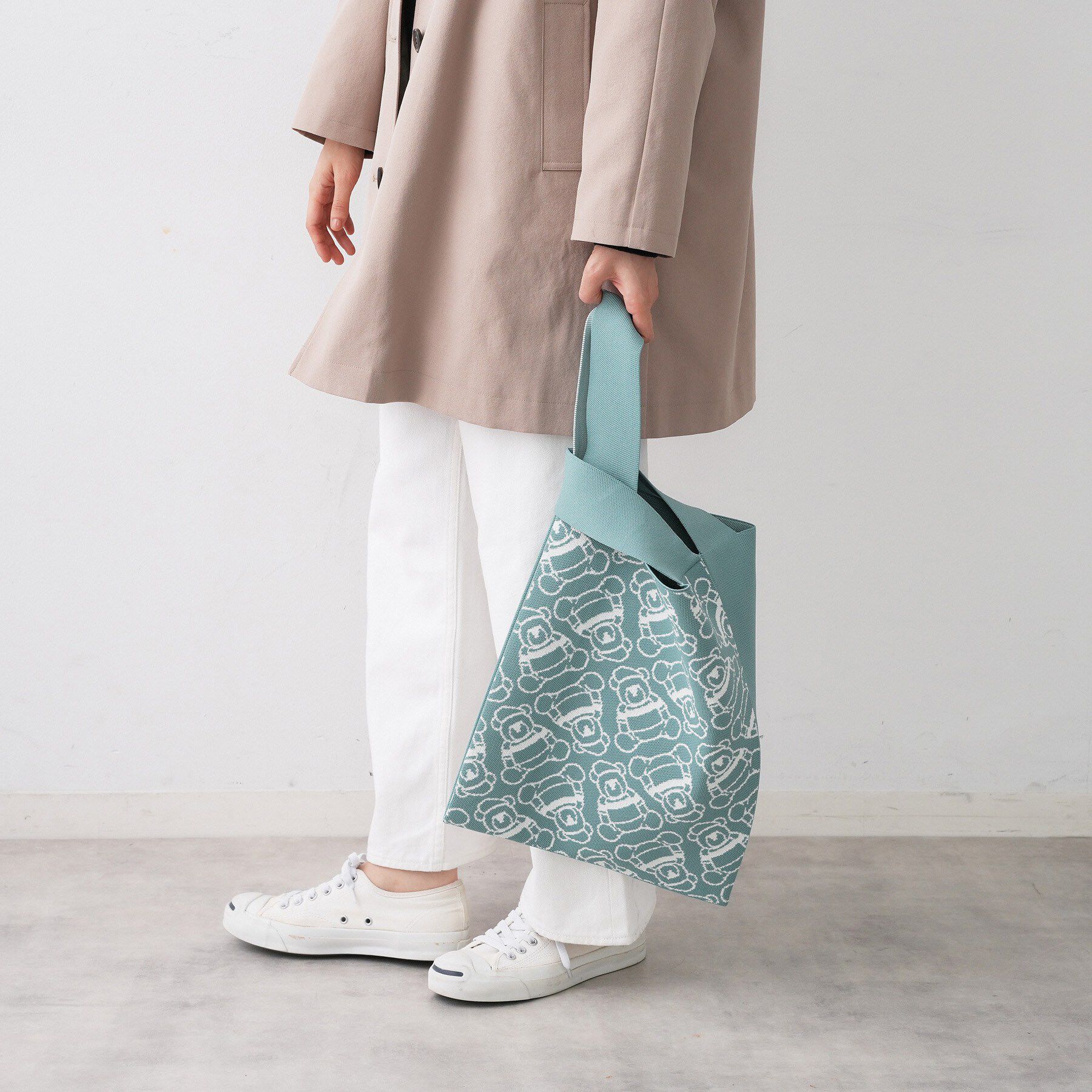 Dessin「【マシンウォッシャブル】Deddyジャガードニットバッグ」|トートバッグ|ミントグリーン(02
