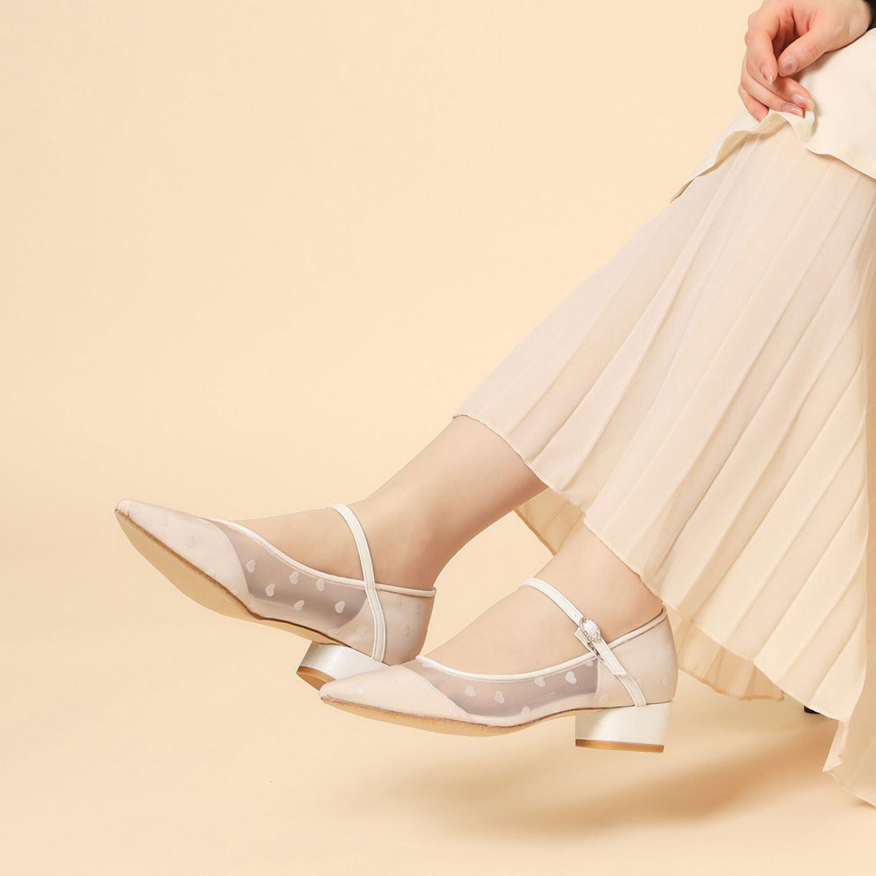 ESPERANZA「甲ストラップシアーパンプス」|パンプス|ハート柄(972)