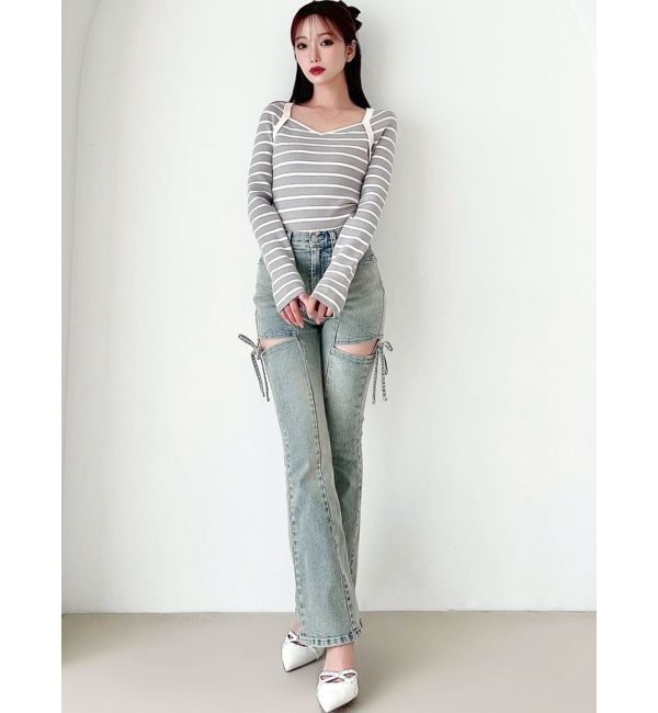 RESEXXY「【追加生産分】カットアウトリボンデニムパンツ」|デニム|