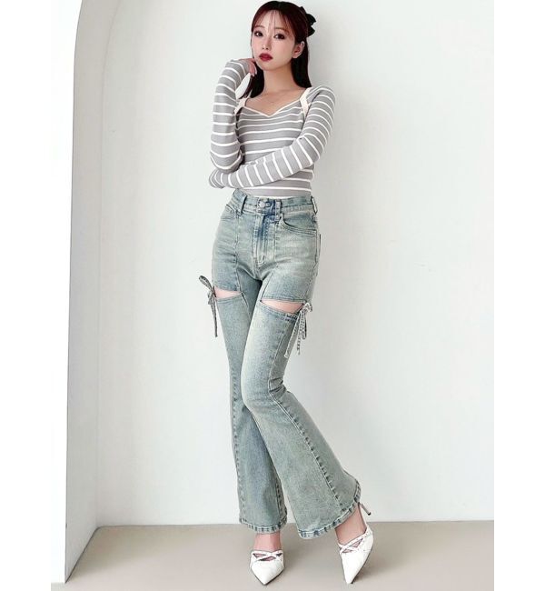 RESEXXY「【追加生産分】カットアウトリボンデニムパンツ」|デニム|