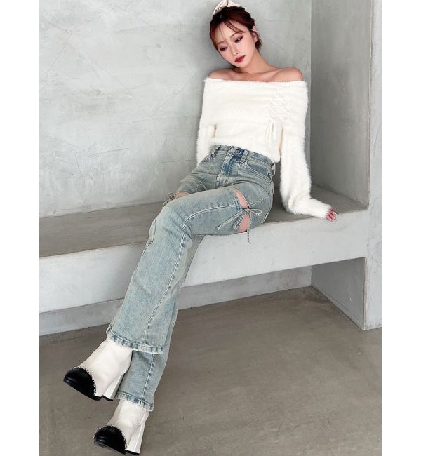 RESEXXY「【追加生産分】カットアウトリボンデニムパンツ」|デニム|