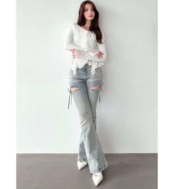 RESEXXY「【追加生産分】カットアウトリボンデニムパンツ」|デニム|