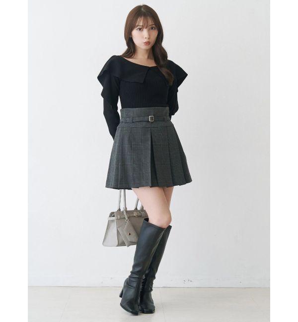 MERCURYDUO「ベルト付きチェックプリーツミニスカパン」|スカート|