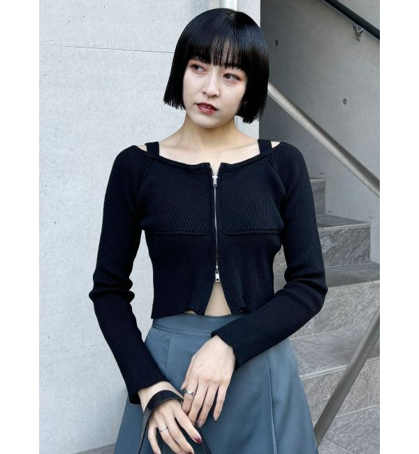 MURUA「ショルダーストラップダブルZIPニット」|ニット・セーター|