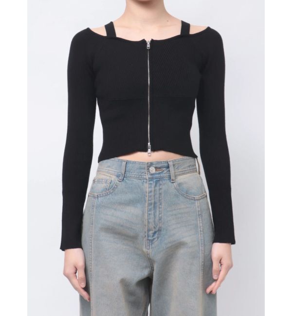 MURUA「ショルダーストラップダブルZIPニット」|ニット・セーター|