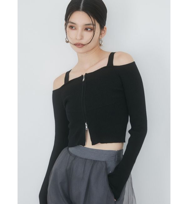 MURUA「ショルダーストラップダブルZIPニット」|ニット・セーター|ブラック