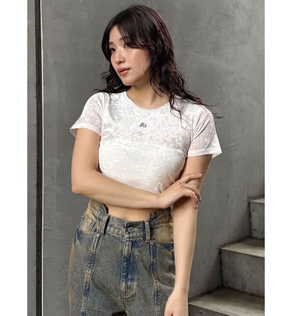 MURUA「クロップドシアーベロアTシャツ」|Tシャツ・カットソー|