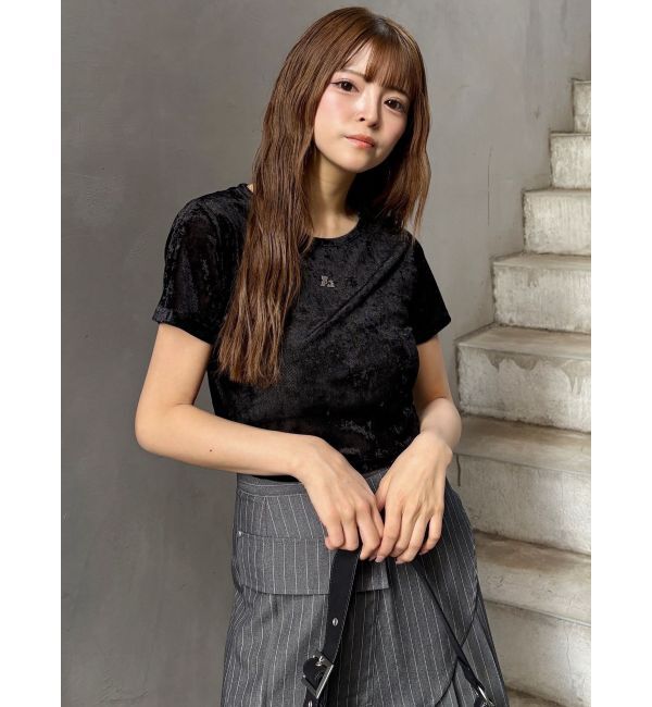 MURUA「クロップドシアーベロアTシャツ」|Tシャツ・カットソー|