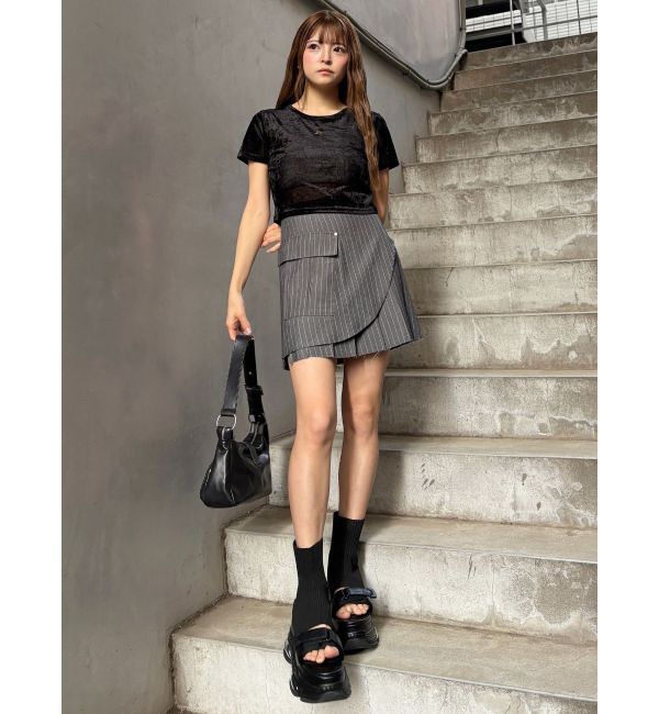 MURUA「クロップドシアーベロアTシャツ」|Tシャツ・カットソー|