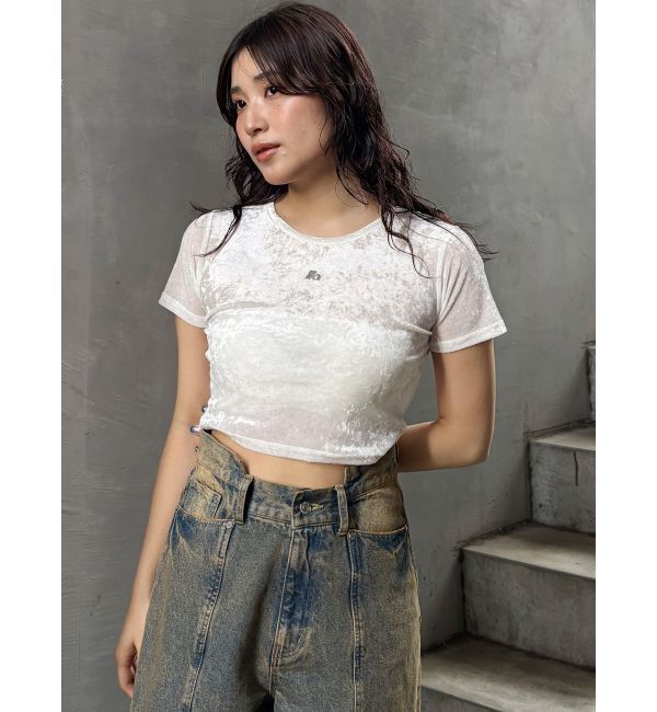 MURUA「クロップドシアーベロアTシャツ」|Tシャツ・カットソー|