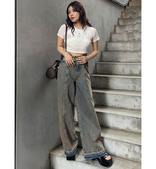 MURUA「クロップドシアーベロアTシャツ」|Tシャツ・カットソー|