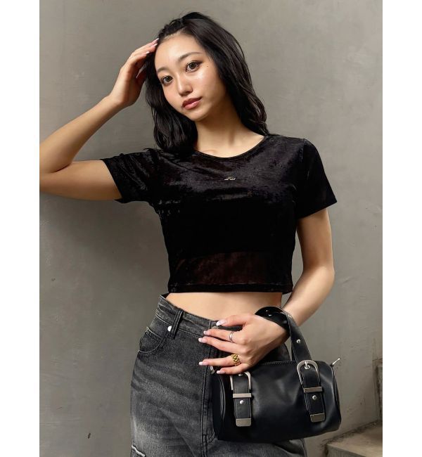 MURUA「クロップドシアーベロアTシャツ」|Tシャツ・カットソー|
