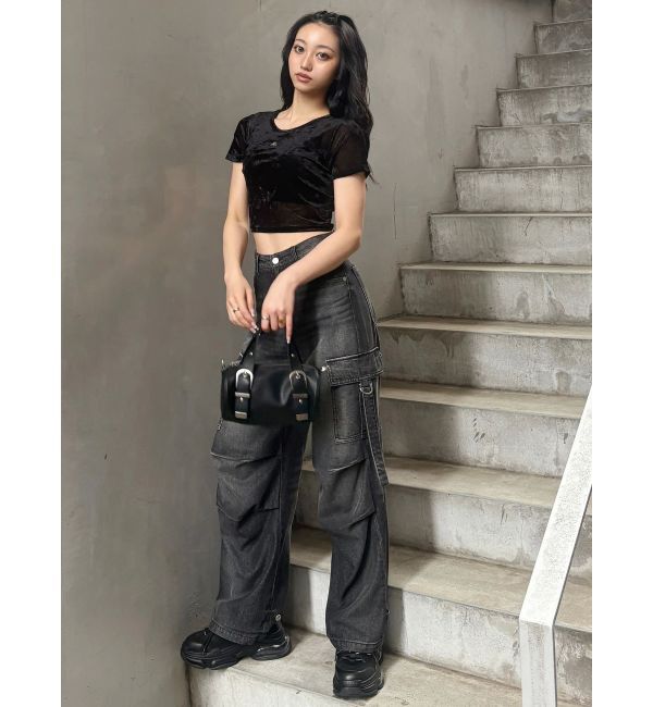 MURUA「クロップドシアーベロアTシャツ」|Tシャツ・カットソー|