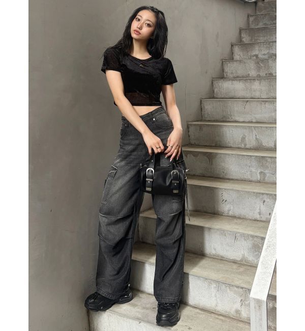 MURUA「クロップドシアーベロアTシャツ」|Tシャツ・カットソー|