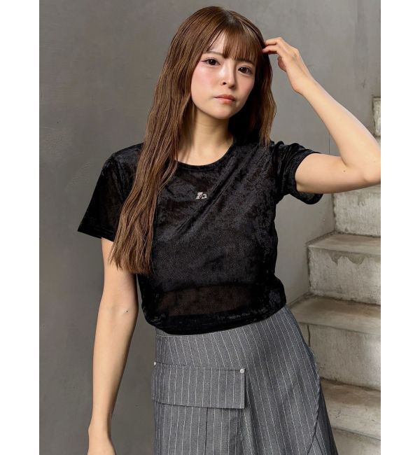 MURUA「クロップドシアーベロアTシャツ」|Tシャツ・カットソー|