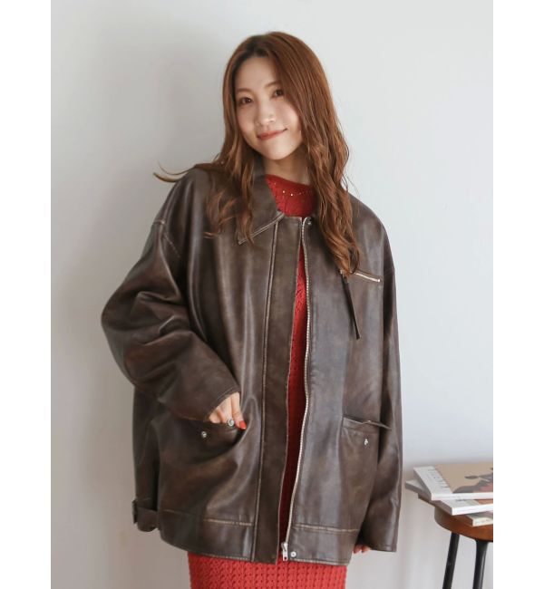 Ungrid「ルーズシルエットフェイクレザーブルゾン」|ブルゾン・スタジャン|