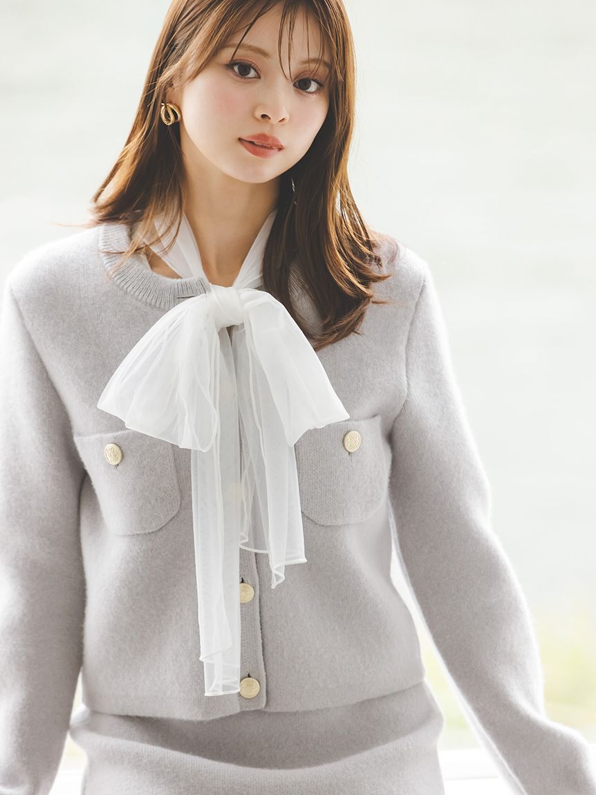 SNIDEL「フォックスニットジャケット」|ノーカラージャケット|LGRY