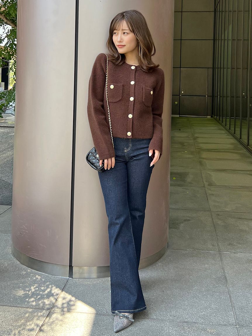 SNIDEL「フォックスニットジャケット」|ノーカラージャケット|