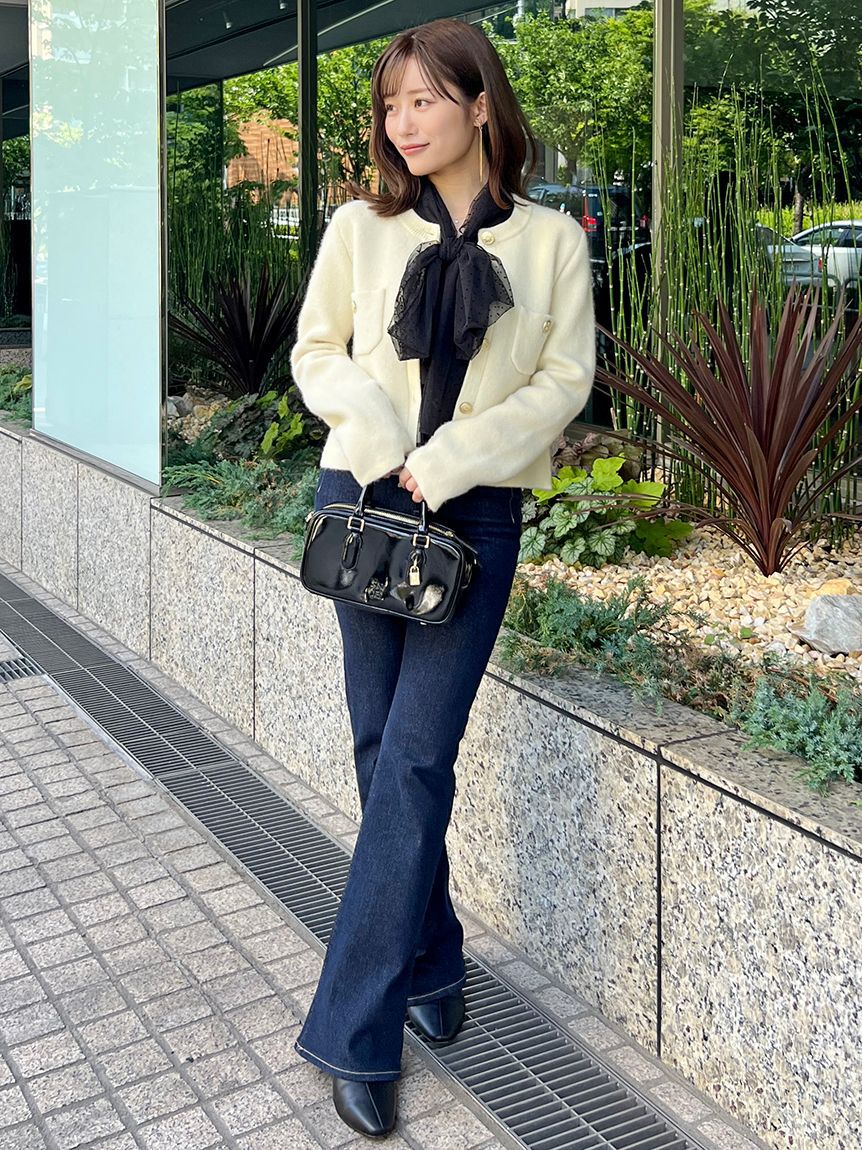 SNIDEL「フォックスニットジャケット」|ノーカラージャケット|