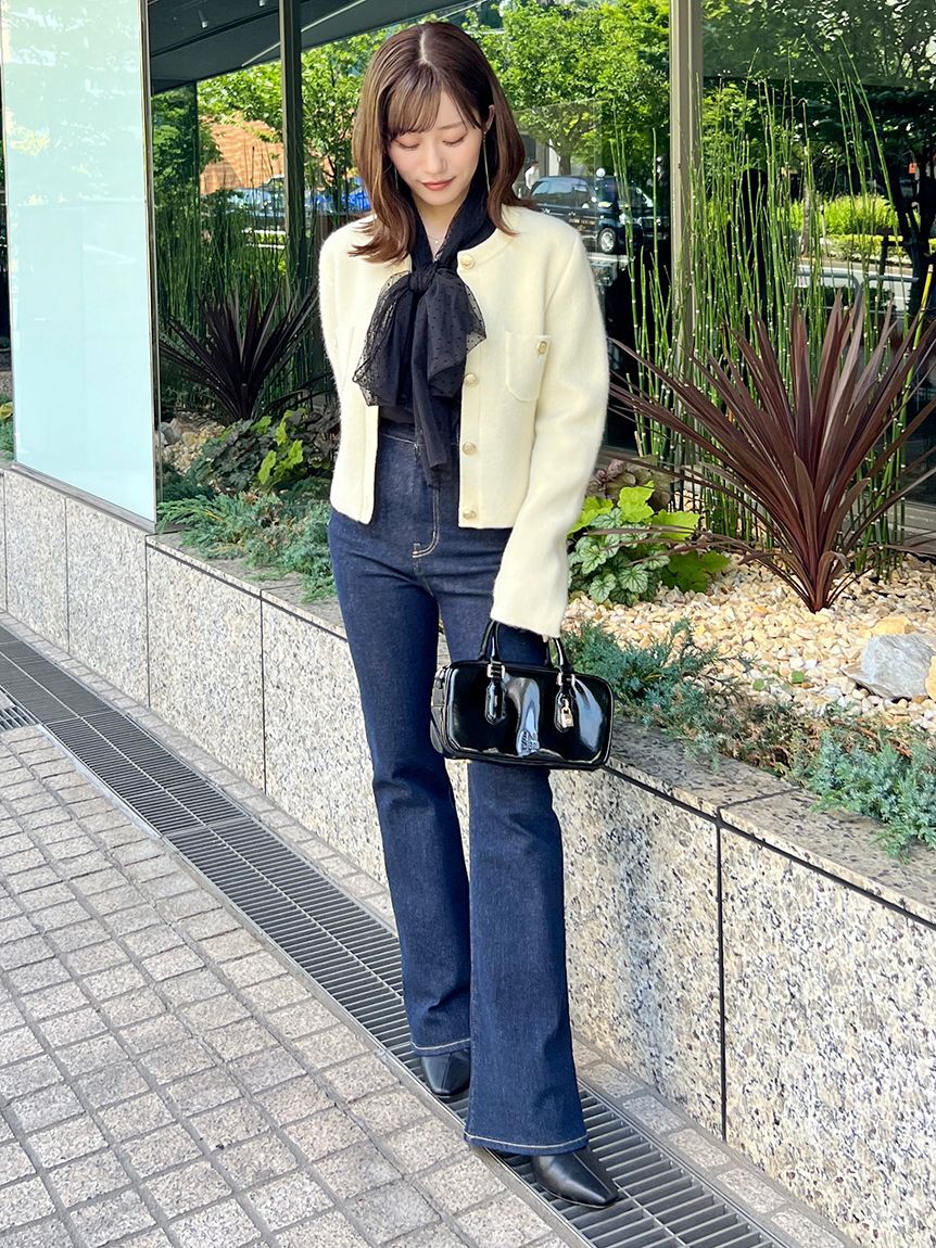 SNIDEL「フォックスニットジャケット」|ノーカラージャケット|