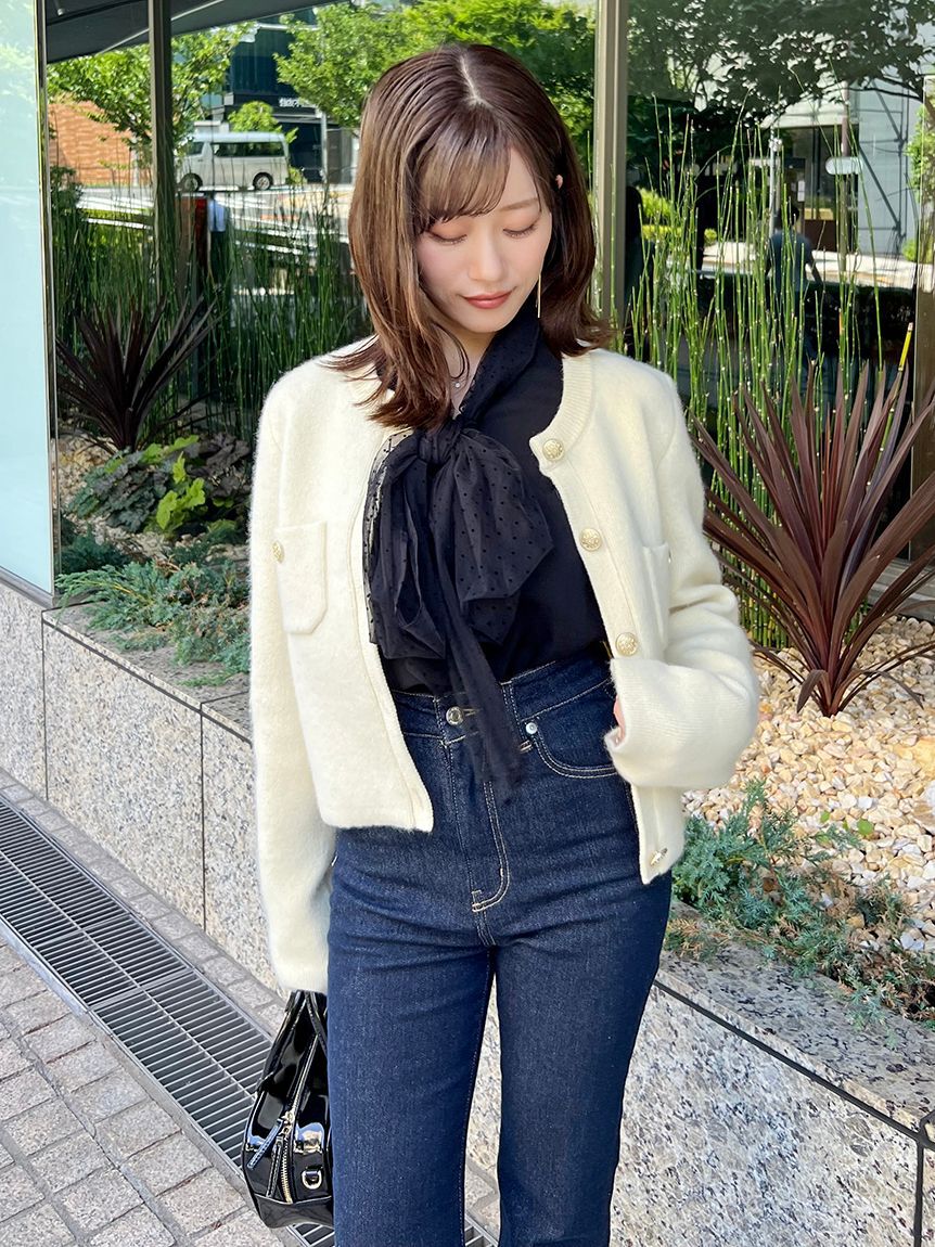 SNIDEL「フォックスニットジャケット」|ノーカラージャケット|