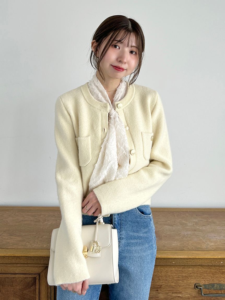 SNIDEL「フォックスニットジャケット」|ノーカラージャケット|