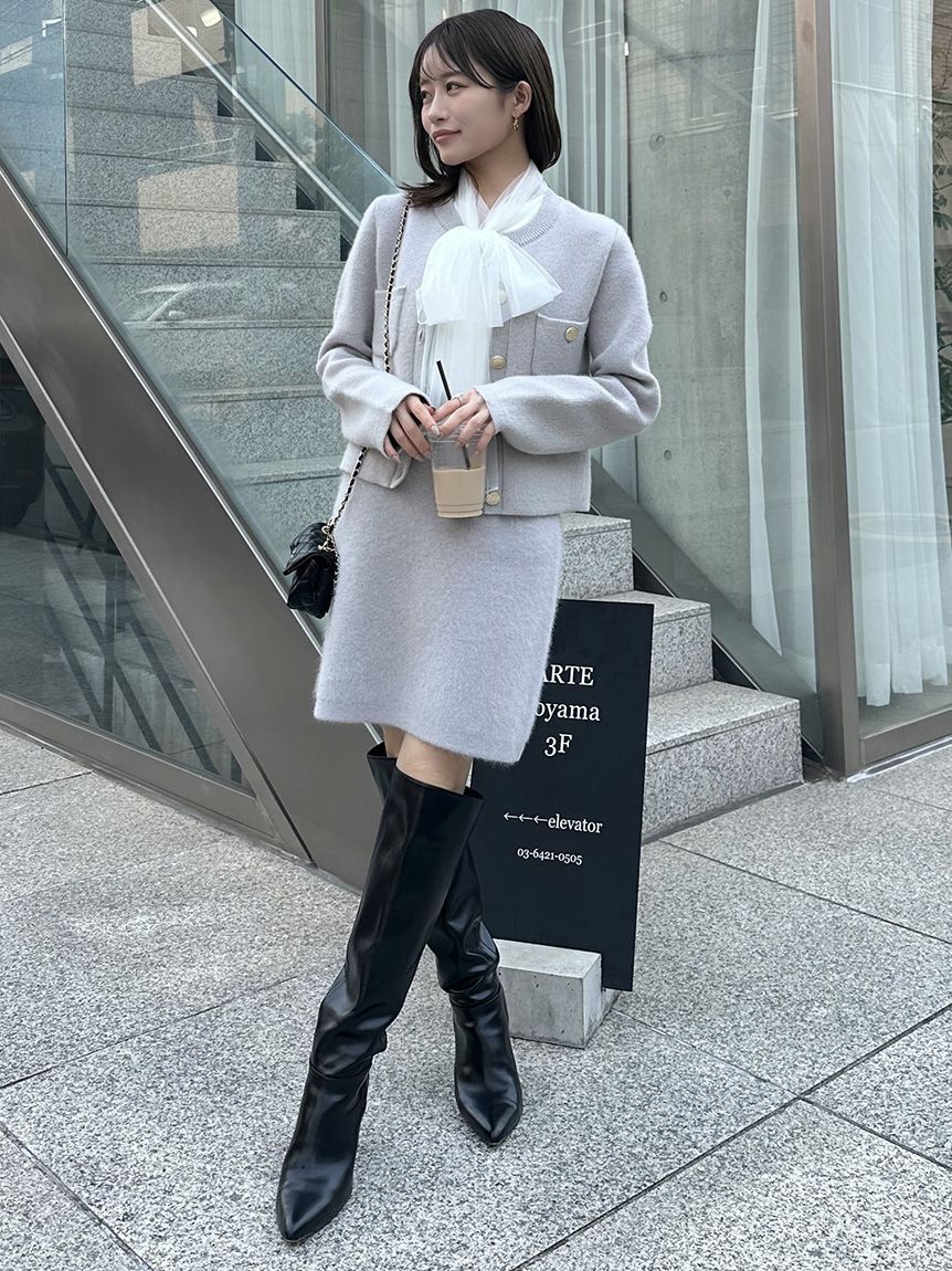 SNIDEL「フォックスニットジャケット」|ノーカラージャケット|