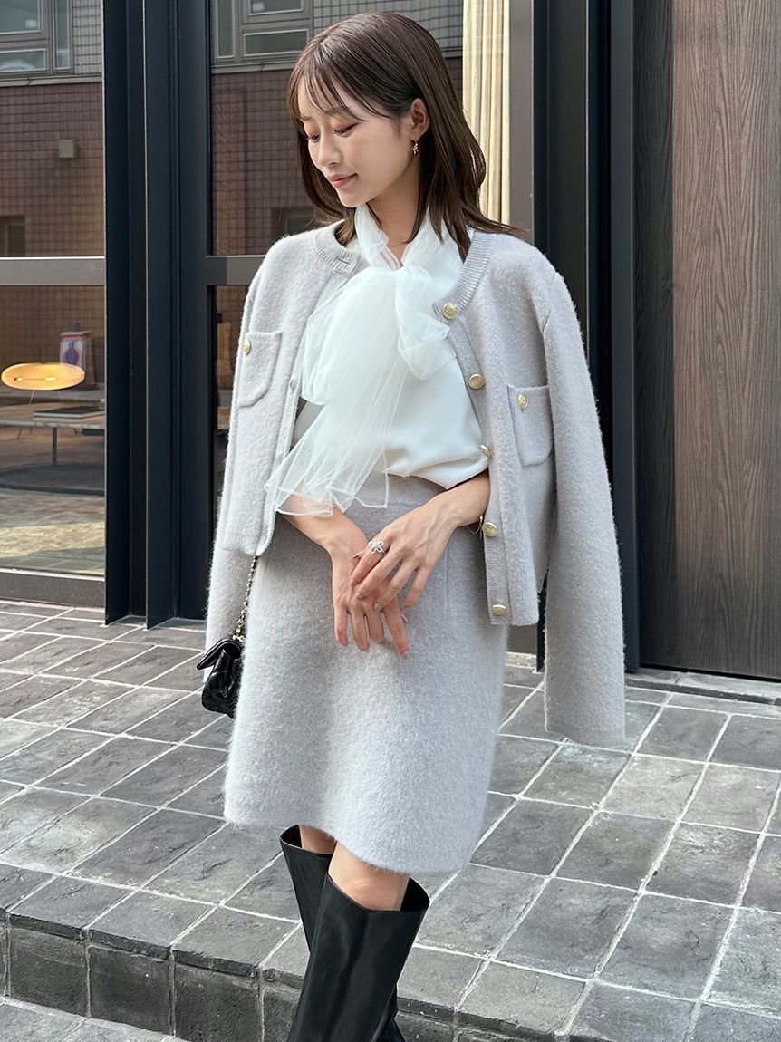 SNIDEL「フォックスニットジャケット」|ノーカラージャケット|