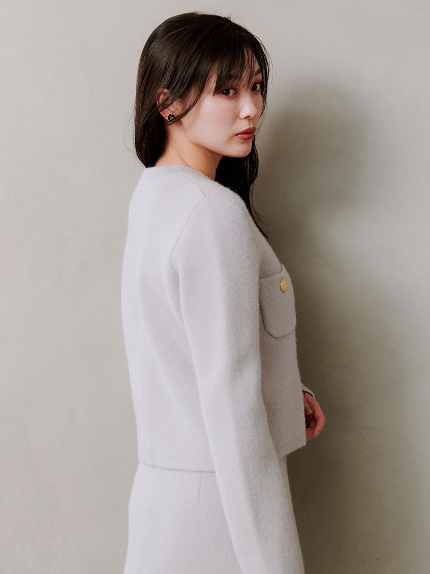 SNIDEL「フォックスニットジャケット」|ノーカラージャケット|