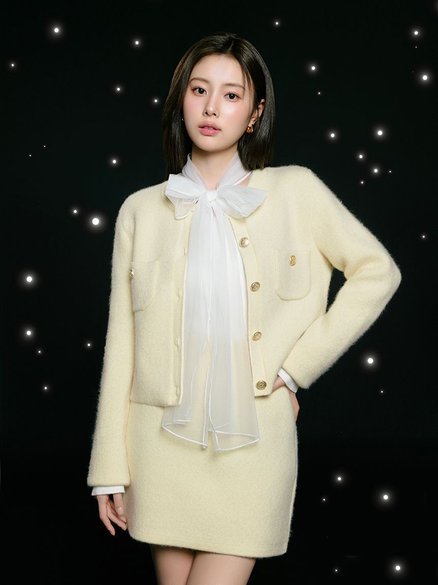 SNIDEL「フォックスニットジャケット」|ノーカラージャケット|