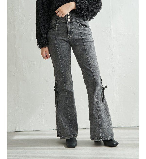 VENCE share style「サイドカットアウトリボンフレア」|デニム|ダークグレー