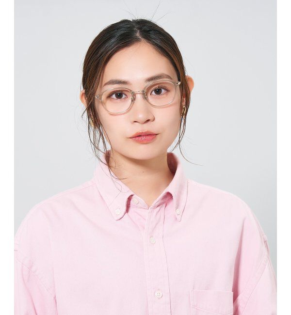  「ウェリントン型 メガネ | コンビネーションフレーム チタン 軽量 レディース 大人可愛い レンズ交換券付」|メガネ|薄オリーブ1