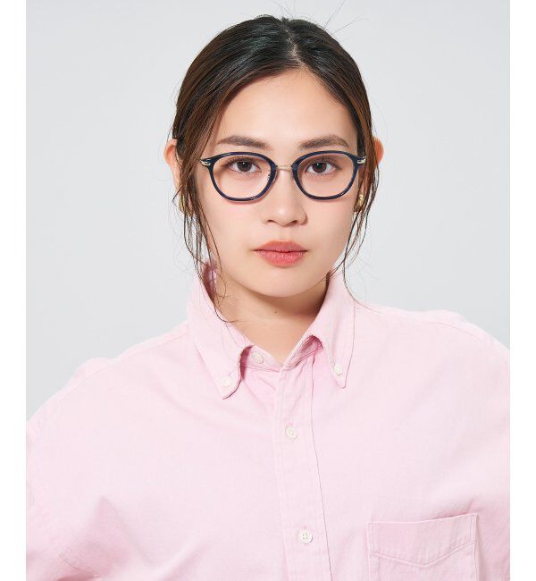  「ウェリントン型 メガネ | コンビネーションフレーム チタン 軽量 レディース 大人可愛い レンズ交換券付」|メガネ|濃ブルー