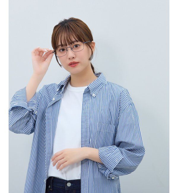  「ウェリントン型 メガネ | 軽量 耐久性 チタン 伊達メガネ ビジネス ユニセックス レンズ交換券付」|メガネ|ネイビー3