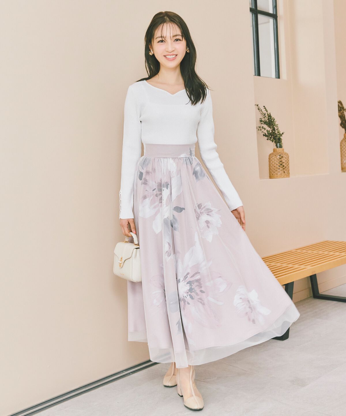 WILLSELECTION「ビッグフラワーチュールレイヤードスカート」|フレア|