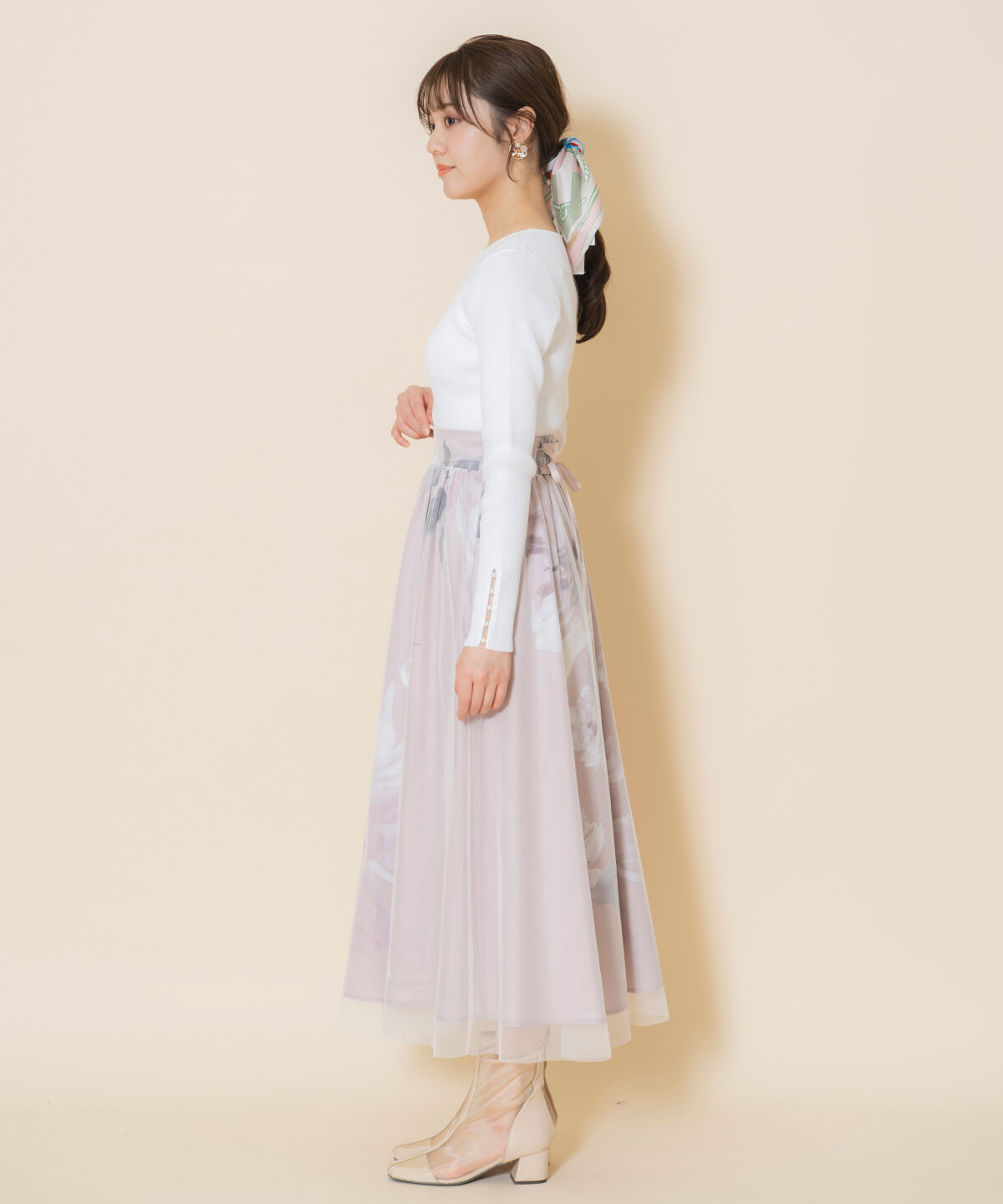 WILLSELECTION「ビッグフラワーチュールレイヤードスカート」|フレア|