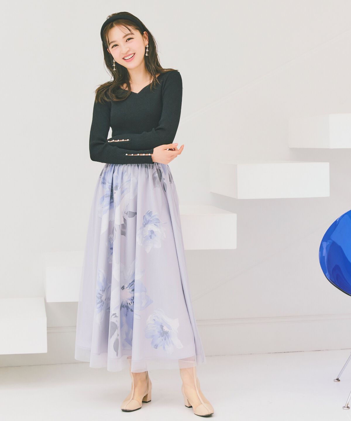 WILLSELECTION「ビッグフラワーチュールレイヤードスカート」|フレア|