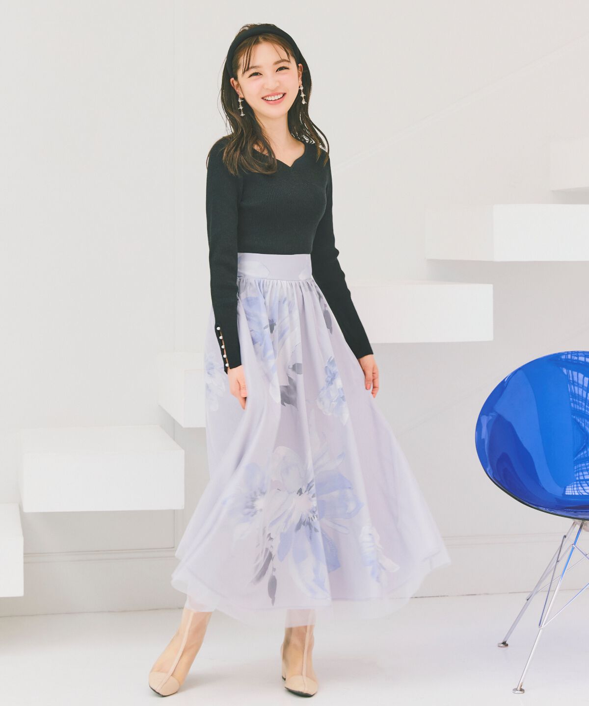 WILLSELECTION「ビッグフラワーチュールレイヤードスカート」|フレア|