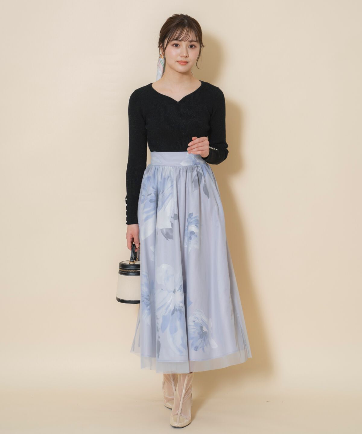 WILLSELECTION「ビッグフラワーチュールレイヤードスカート」|フレア|