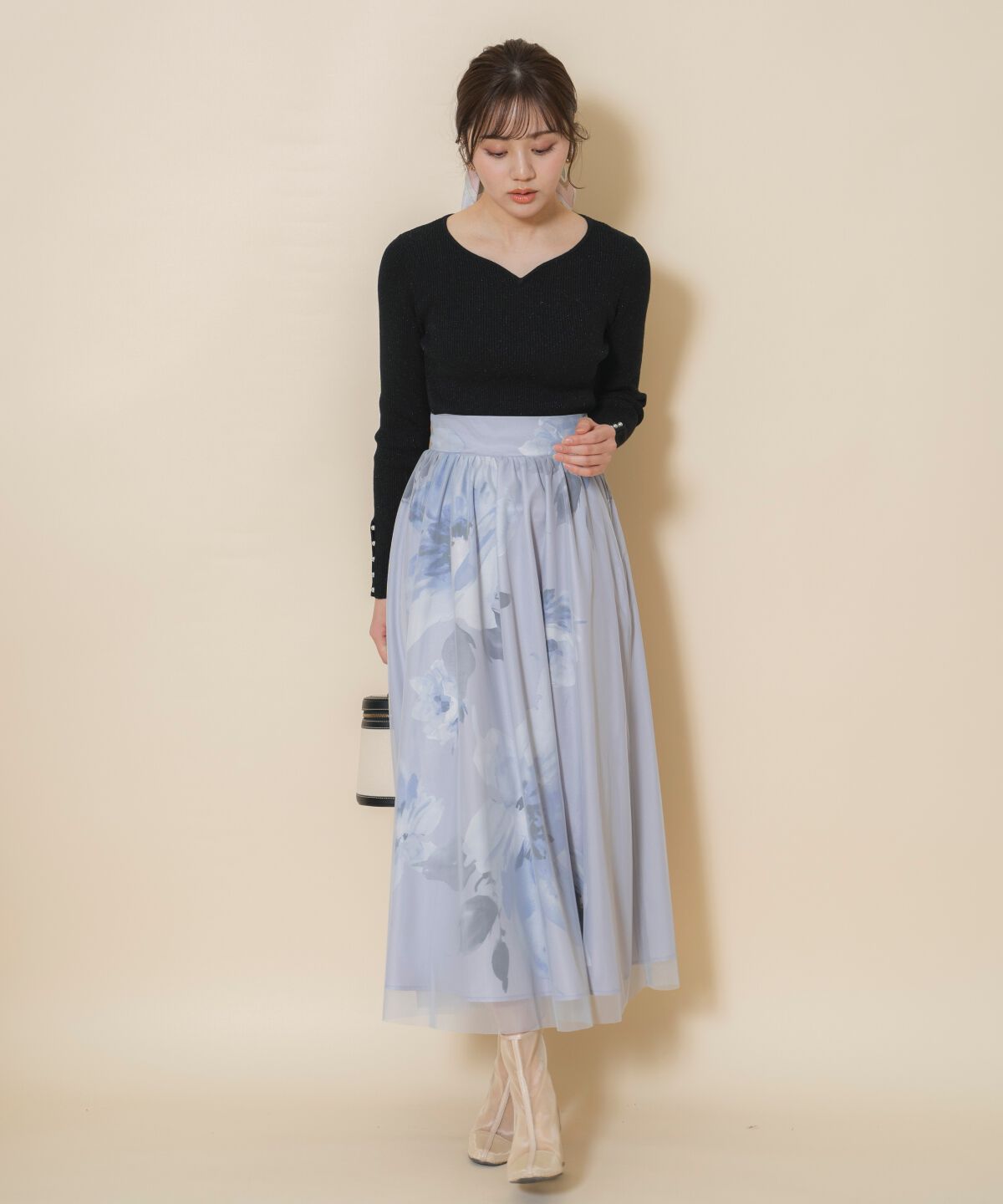 WILLSELECTION「ビッグフラワーチュールレイヤードスカート」|フレア|