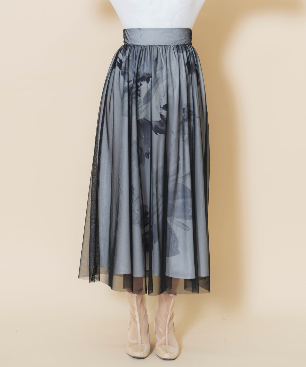 WILLSELECTION「ビッグフラワーチュールレイヤードスカート」|フレア|