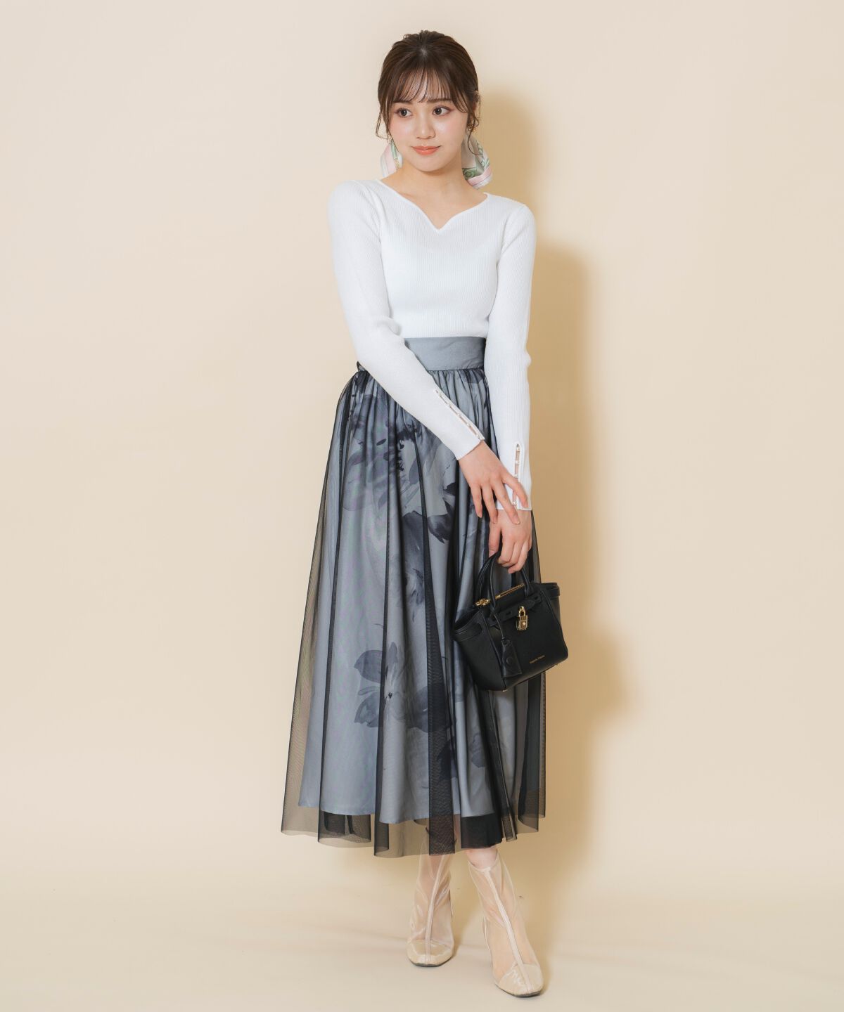 WILLSELECTION「ビッグフラワーチュールレイヤードスカート」|フレア|