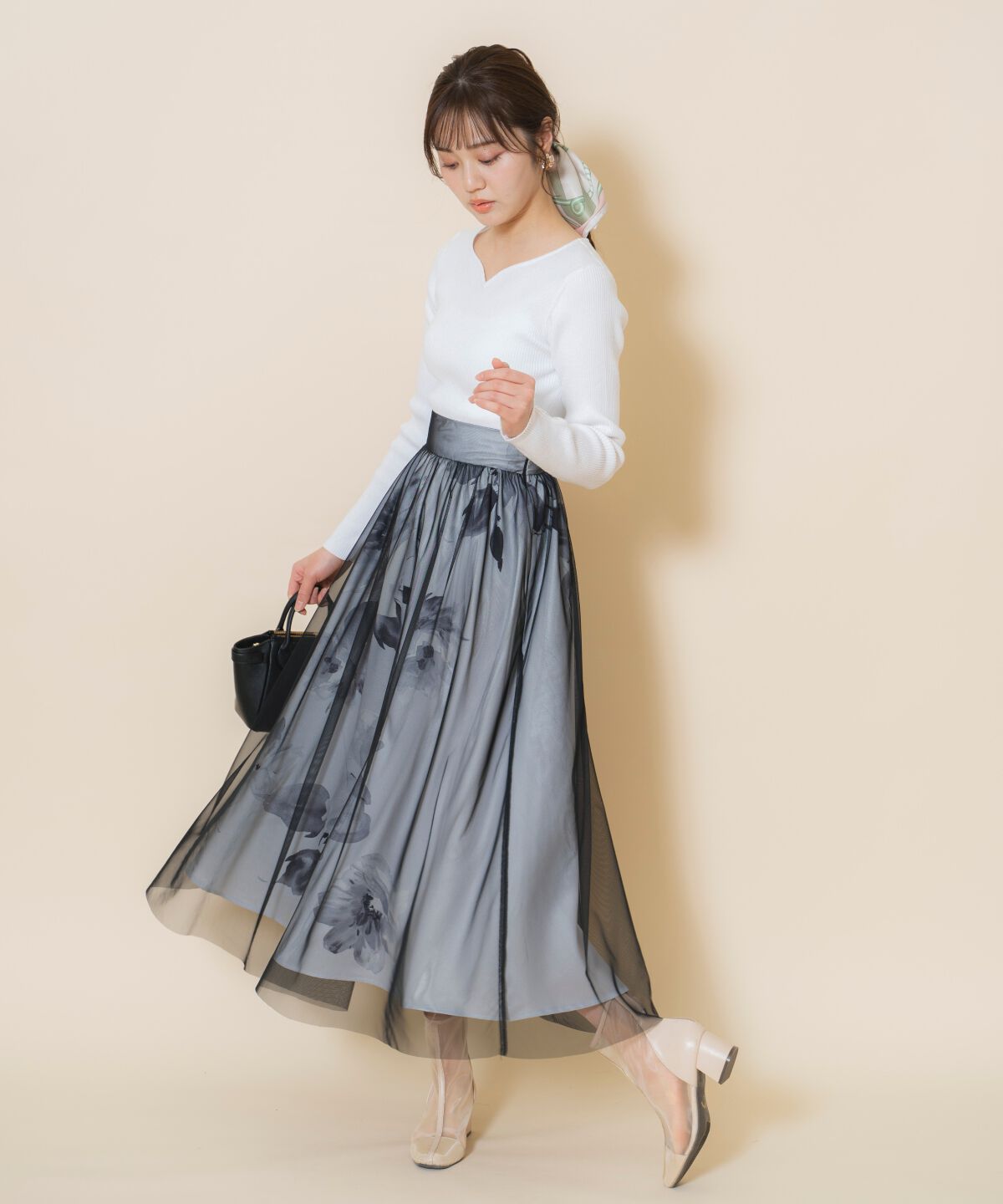 WILLSELECTION「ビッグフラワーチュールレイヤードスカート」|フレア|