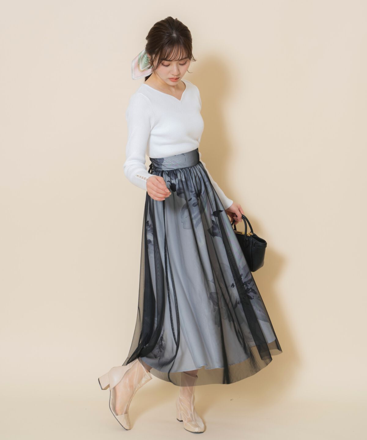 WILLSELECTION「ビッグフラワーチュールレイヤードスカート」|フレア|