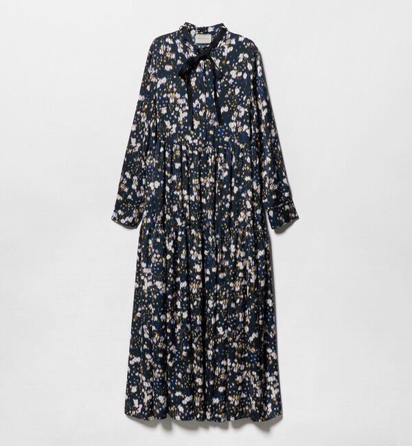 UNITED ARROWS「サテン フラワープリント ボウタイ ワンピース ‐ウォッシャブル‐」|ワンピース|