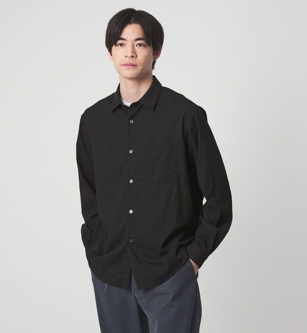 UNITED ARROWS green label relaxing「【WEB限定】JUST fit ウールライク シャツ -ストレッチ-」|シャツ・ブラウス|BLACK