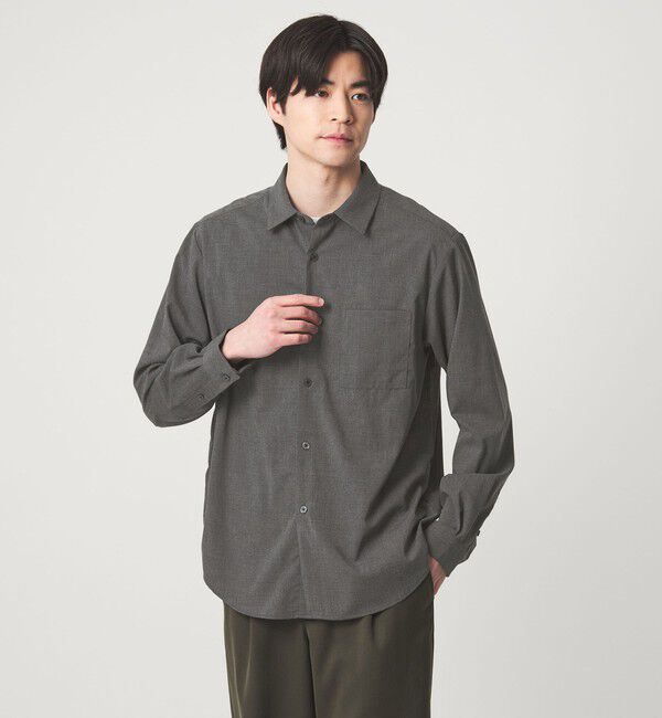 UNITED ARROWS green label relaxing「【WEB限定】JUST fit ウールライク シャツ -ストレッチ-」|シャツ・ブラウス|DK.GRAY