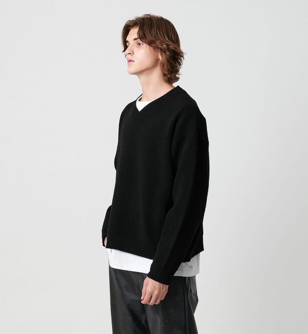 MONKEY TIME「プレーティング クロップド Vネック ニット」|ニット・セーター|