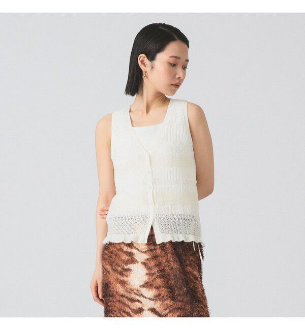 Ray BEAMS 「ボーダー レース編み ベスト」|ニット・セーター|OFF WHITE